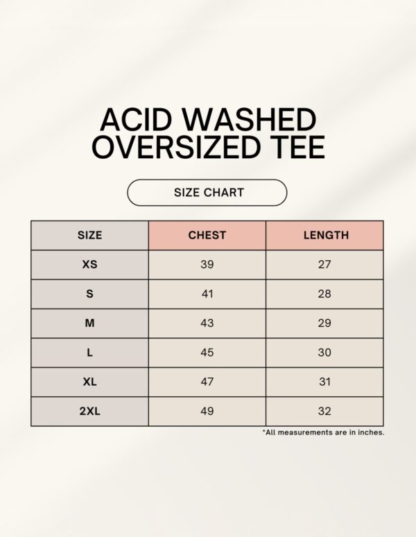 Unisex Acid Wash Oversized T-Shirt – UNLimitED Design size chart